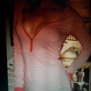 Vintage long sleave Tee with open plunge v neck th